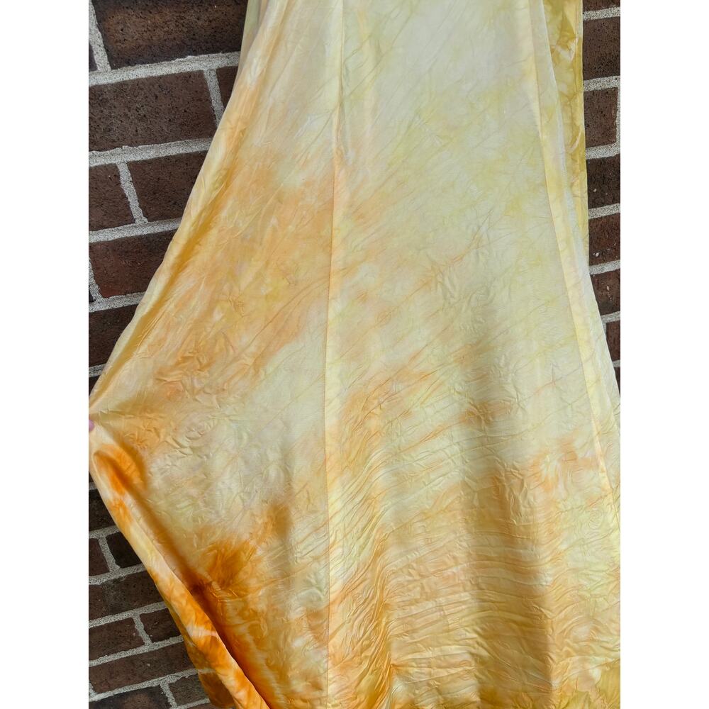 Antique Hand Dyed Acetate Slip Dress Yellow Orange Ombre Shibori REEEGAN - Picture 4 of 10